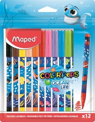 Filctoll készlet, 2 mm, kimosható, MAPED "Color`Peps Ocean Life", 12 különböző szín